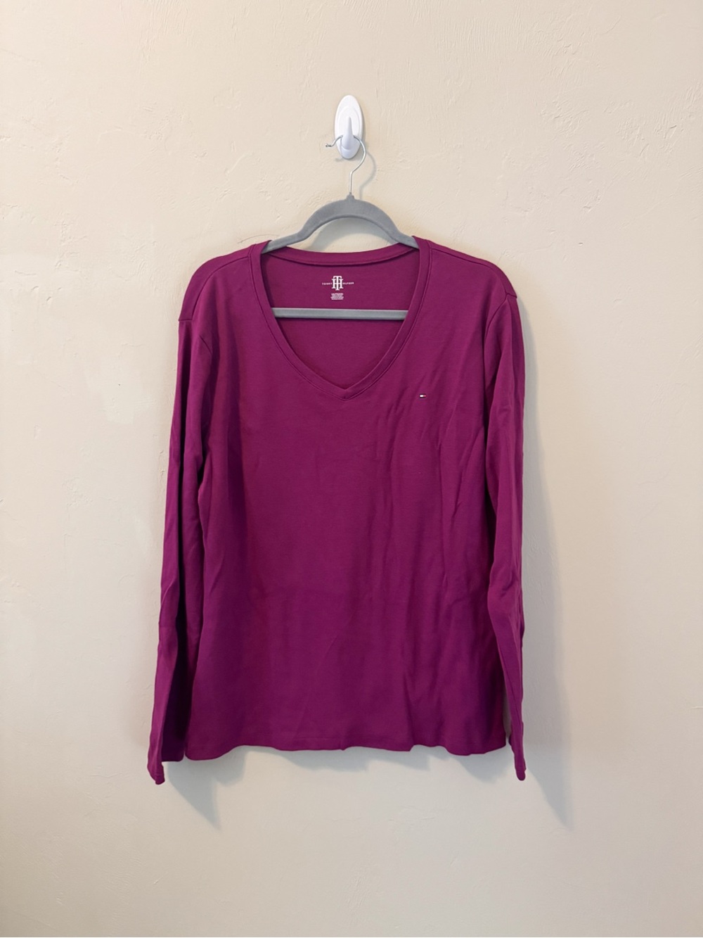 Tommy Hilfiger Long Sleeve V-Neck Top - Berry Plum